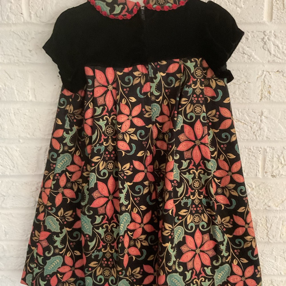 Elegant Floral Kids Dress in Black and Red